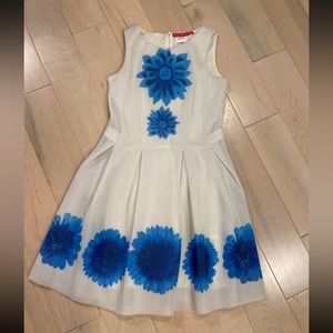 Derhy kids girls white mesh blue flowers dress